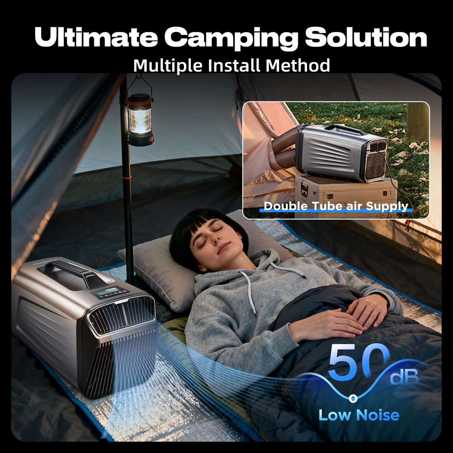 Outohome 5200BTU Portable Camping Air Conditioner For Tent Outdoor and Indoor Use,Suitable For RV,Truck,Van and Car Cooling (Dark Silver)