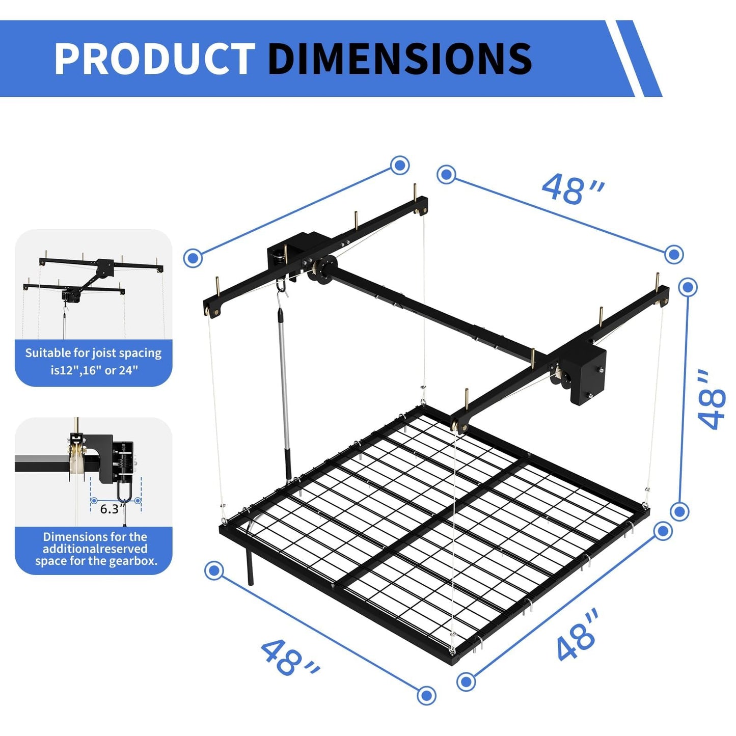 EliteEdge 【Dual-Cable Safety · Crank Lift System】 4x4ft Overhead Garage Storage Rack with 350lb Capacity - Heavy Duty Garage Ceiling Storage Racks for Space-Saving