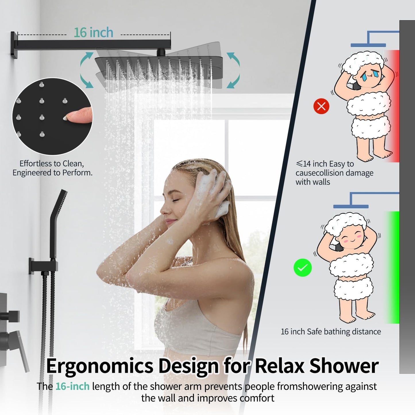 SR SUN RISE 12 Inches Matte Black Shower System 12 Inch Brass Bathroom Luxury Rain Mixer Shower Combo Set Wall Mounted Rainfall Shower Head System Shower Faucet Rough-in Valve Body and Trim Included