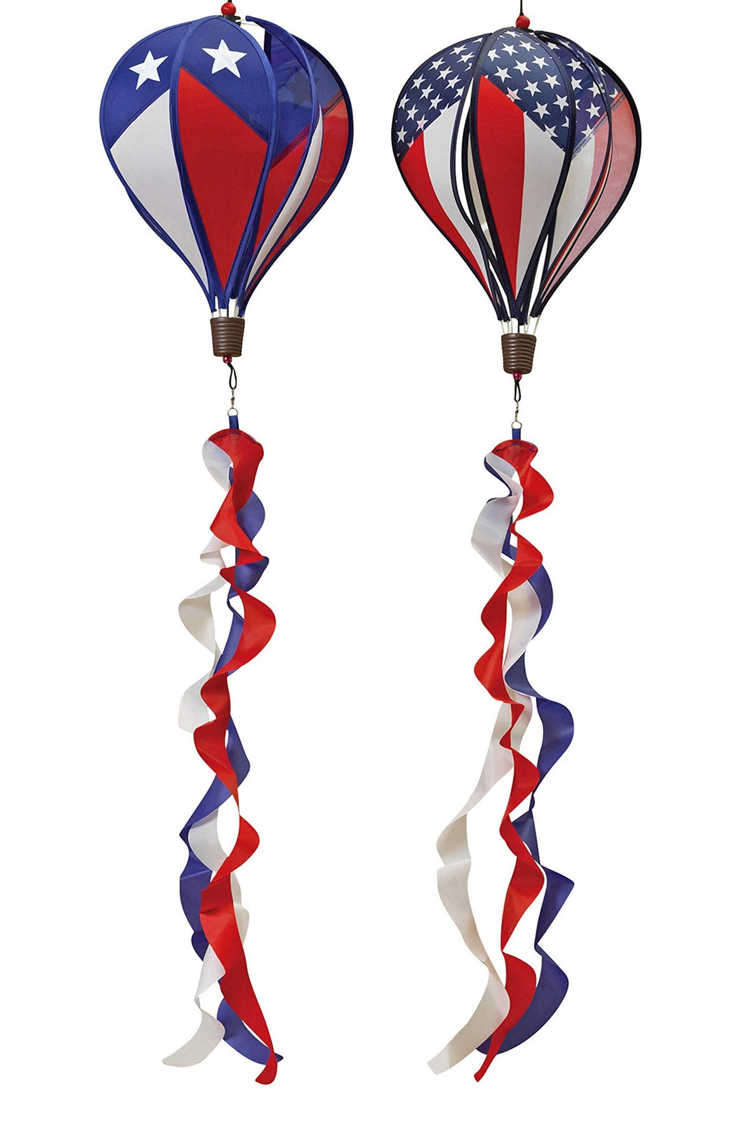 Alan Patriotic Stars Stripes Hot Air Balloon Wind Spinners - Set of 2, Spinner Red, White and Blue Americana Yard 10 Inches Wide x 40 High, Colorful
