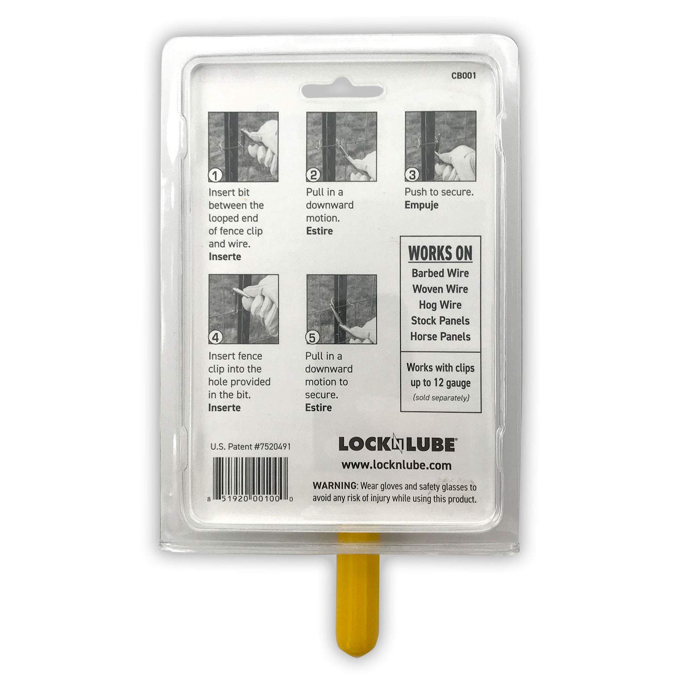 Clip Bender - Made in the USA - Steel tool used for securing T-Post fence clips - Comfortable yellow rubber grip - Black oxide coating to prevent rust. From LockNLube.