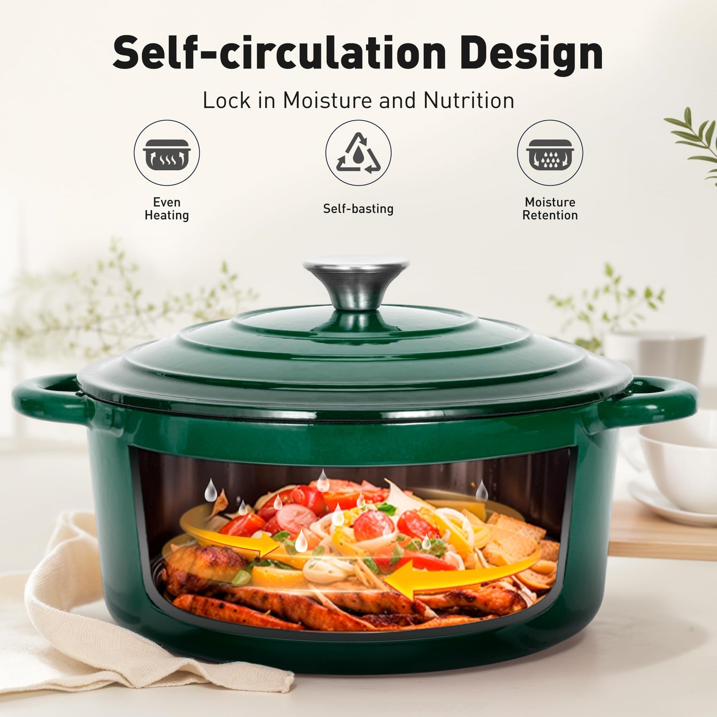 MAISON ARTS Enamel Cast Iron 7 Piece Cookware Set, Dutch Oven Pot with Lid, Emerald Non Stick Pots and Pans set, Oven Safe up to 500°F