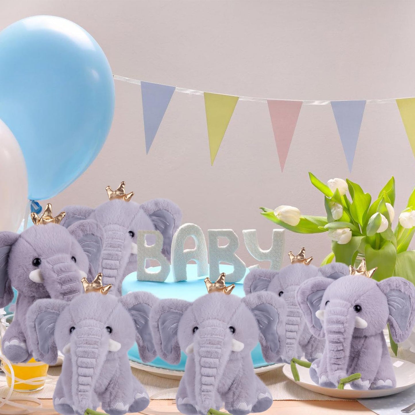 ARELUX 6 Pack 9.8Inch Grey Elephant Stuffed Animal Pillows Party Supplies - Soft Plush Hugging Pillows , Cute Animal Plushies Set - Perfect for Decor, Gifts, and Cuddling for Party Favor Packs