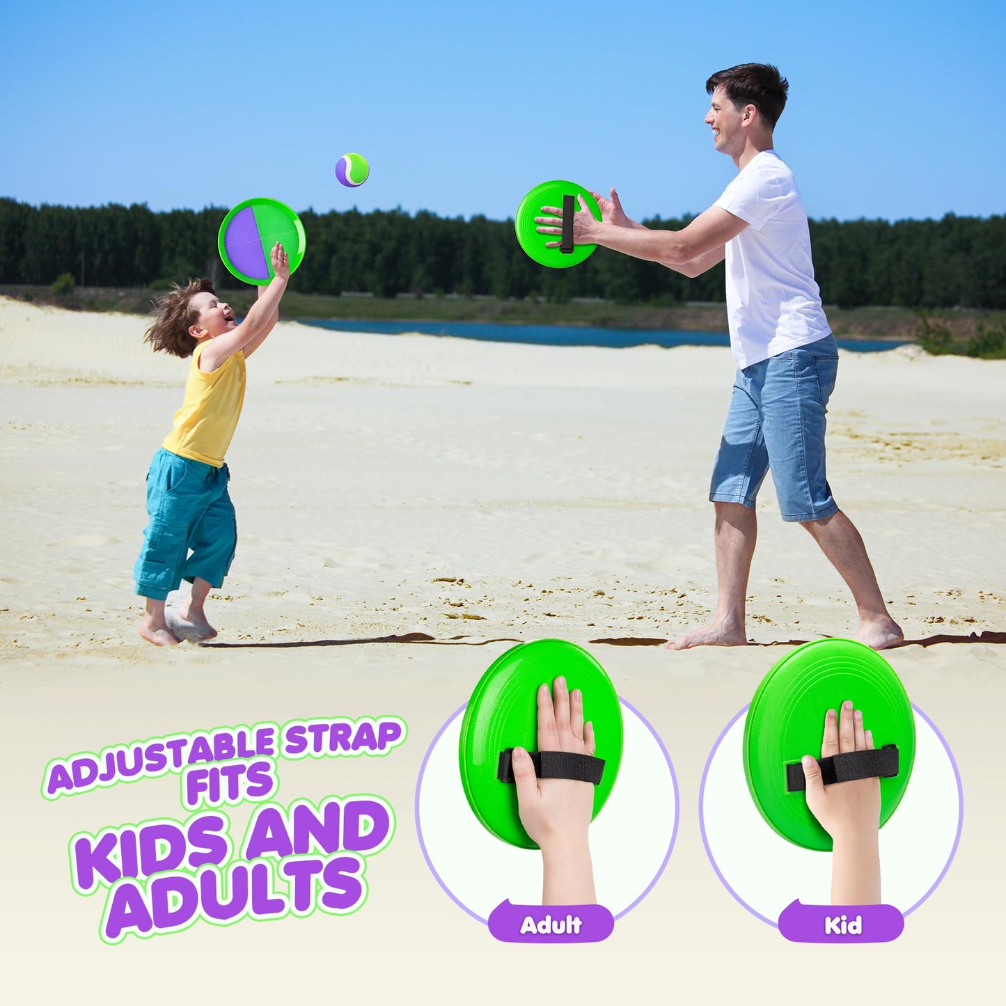 Toss and Catch Ball Set Upgraded - Beach Toys Outdoor Games Baseball Games - Sturdy & Water-Resistant Great for Pool Yard - Classic Gift for Toddlers Kids Boys Girls 3 4 5 6 7 8 9 10 11 12+ Years Old