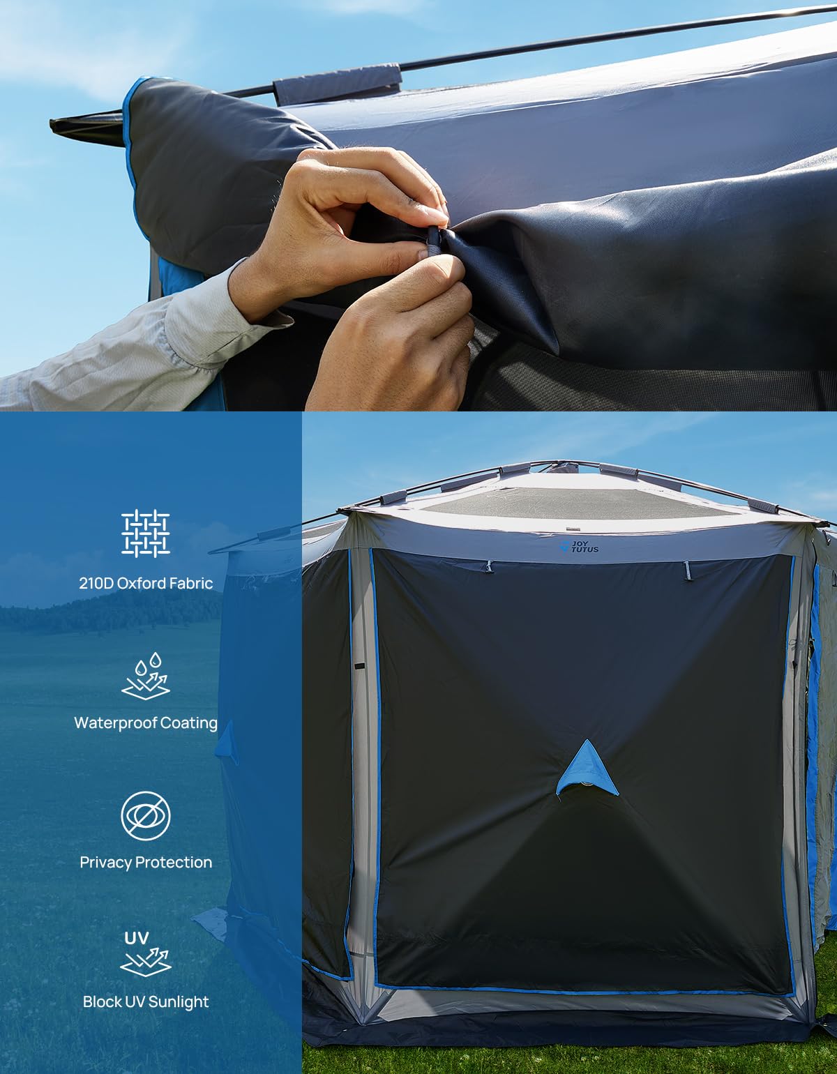 JOYTUTUS Dual-Use Pop up SUV Tent for Camping, 11x11 FT Outdoor Gazebo, SUV Tailgate Tent for Family Vehicle Camping, Canopy Shelter Portable Carry Bag, Gray Blue