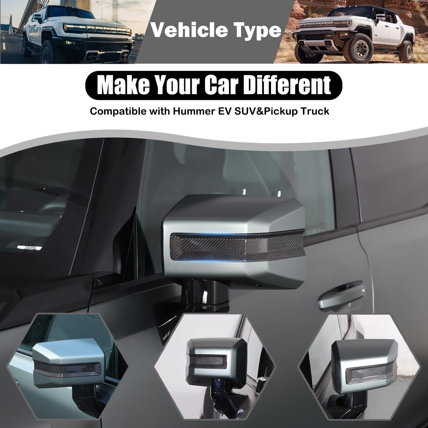 for Hummer EV SUV Pickup Accessories Rear View Mirror Side Molding Cover Trims,Genuine Carbon Fiber Rearview Mirror Molding Protector for Hummer EV SUV Truck 2022-2024-2025 (Black)