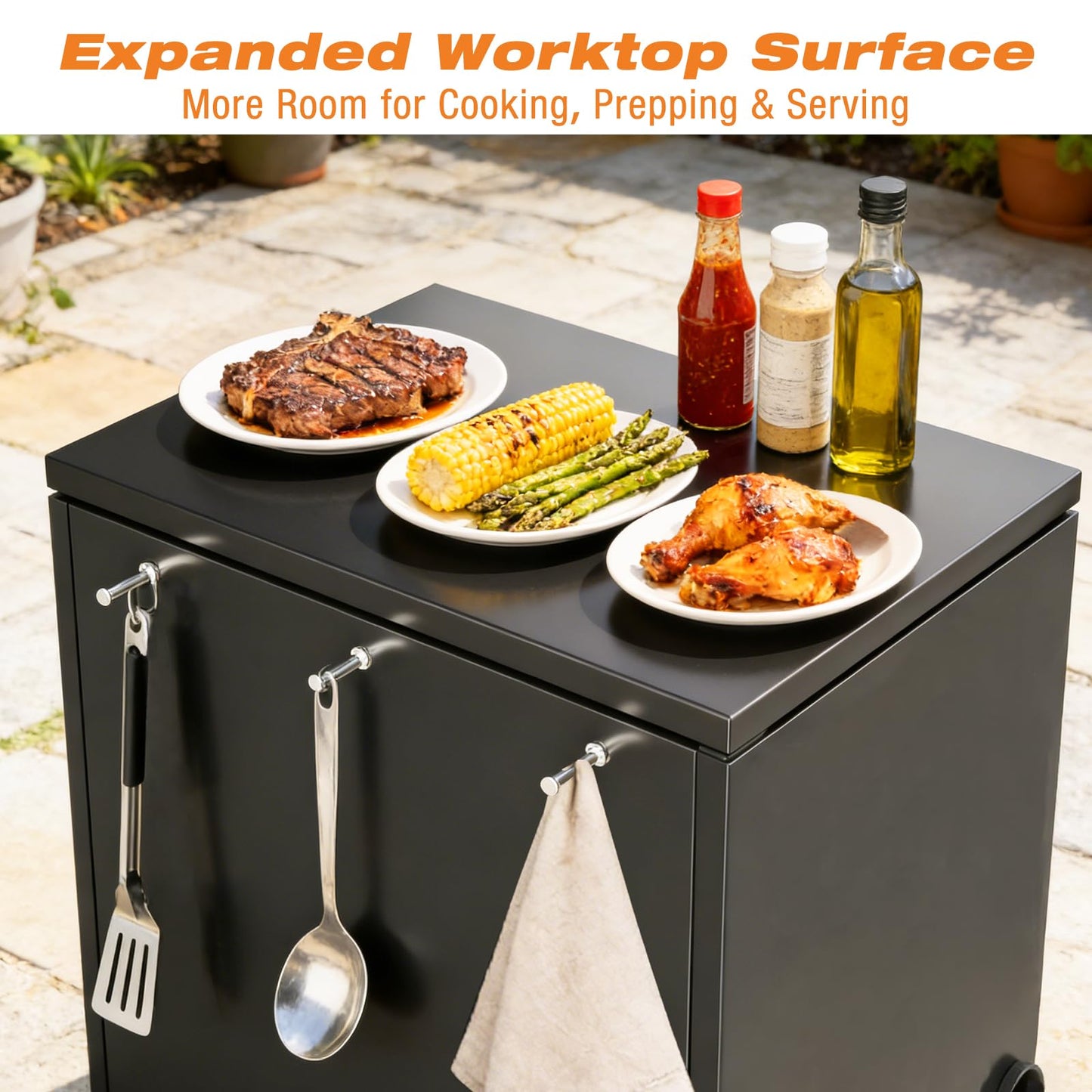 SearCook Outdoor Grill Cart, Height Adjustable Grill Table with Storage Cabinet, Magnetic, Flexible Rolling Wheels, for Weber, Charbroil, Nexgrill, Dynaglo Majority Series Gas Grills Accessory