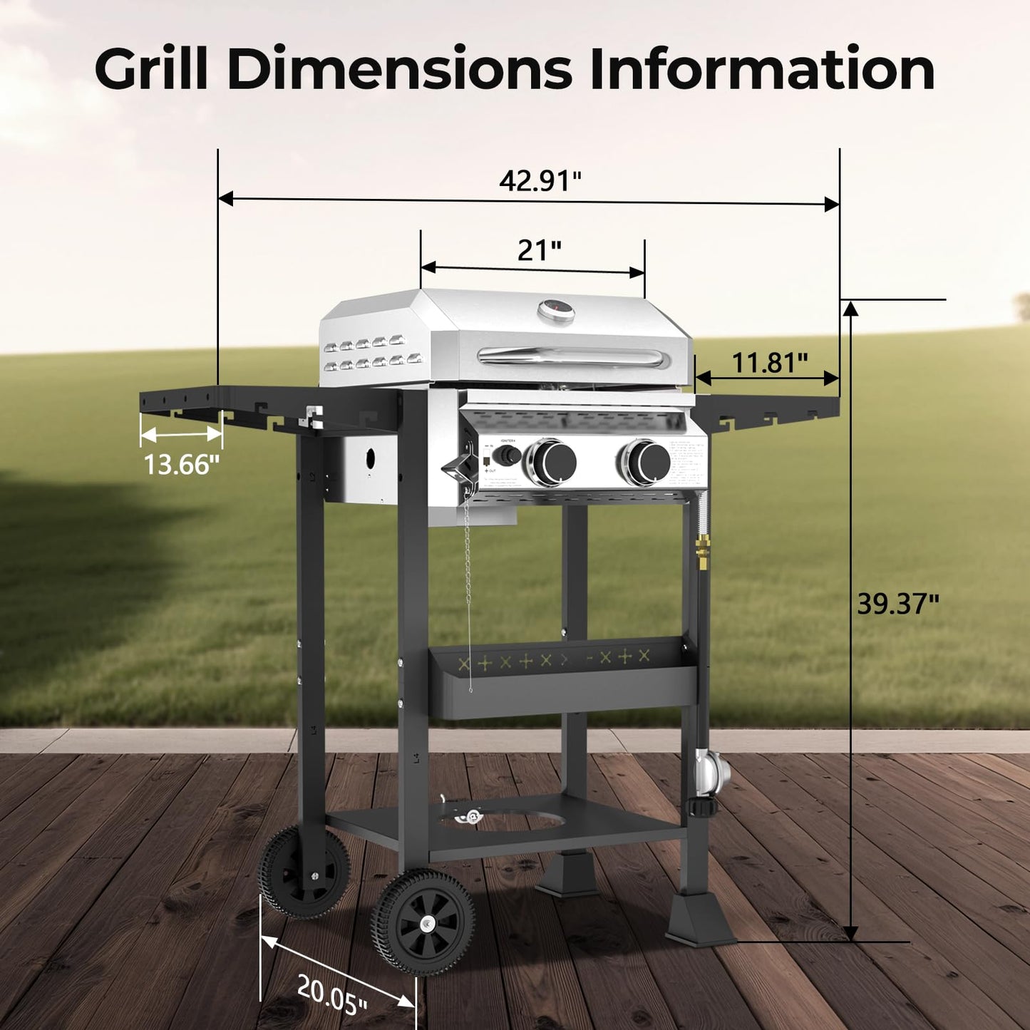 R.W.FLAME G20B Propane Gas Grill with 2-Burner, 16000 BTU Stainless Steel Outdoor BBQ Grill for Cooking with Top Cover Lid,Wheels,Side Storage Shelves,hooks Portable Barbeque for Patio Garden Camping
