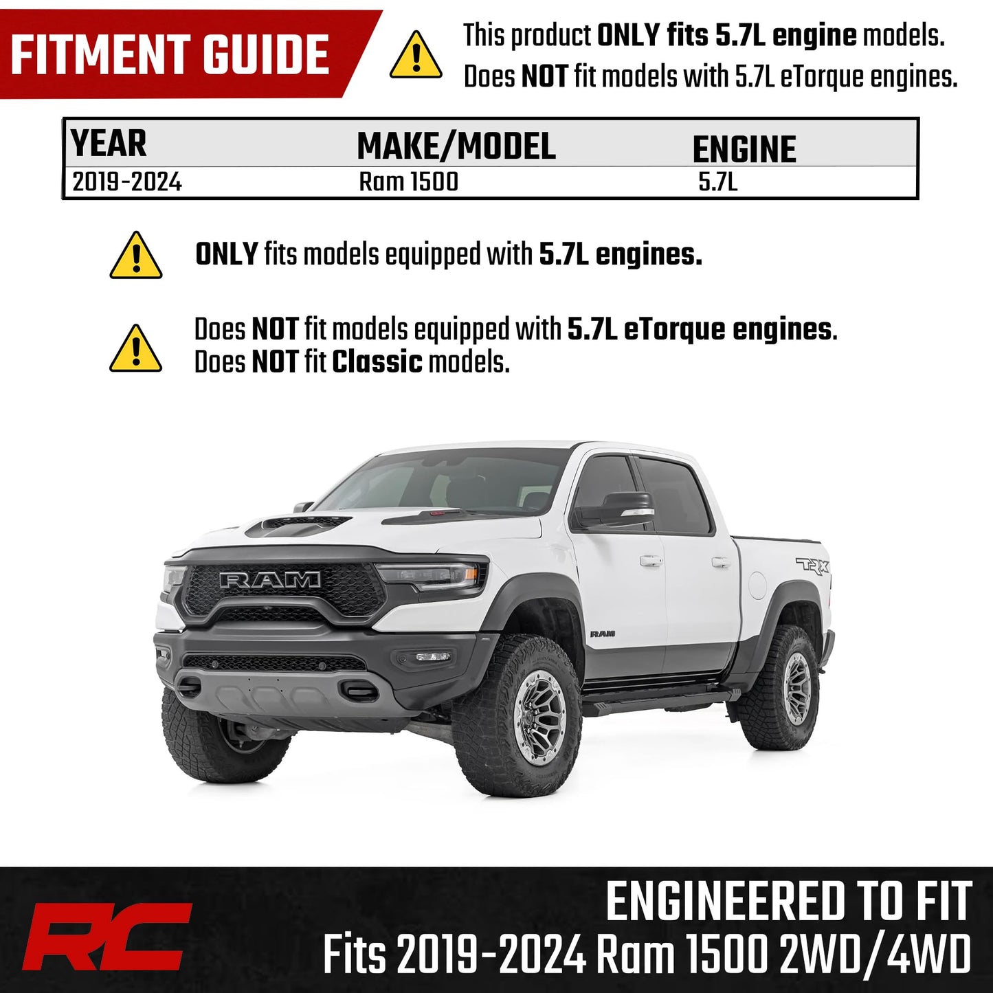 Rough Country Cold Air Intake for Ram 1500 (2019-2024) 5.7L Engine - Increases Horsepower, Towing Power & Acceleration