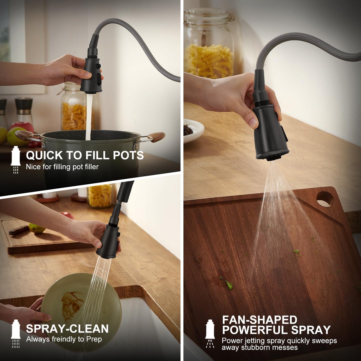 Black Kitchen Faucet with Pull Down Sprayer, Lava Odoro Matte Black Kitchen Sink Faucet with Magnetic Docking Spray 3-Function, Faucet for Kitchen Sink 1 Hole and 3 Hole with Deck Plate, KF271-MB