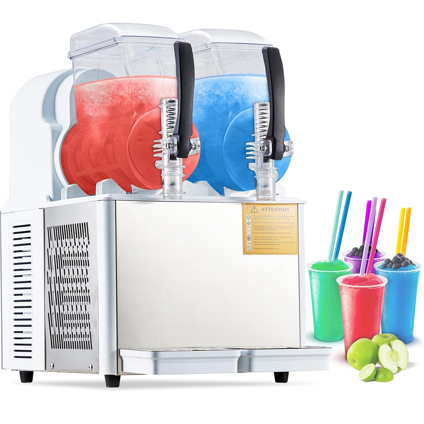 GarveeTech Commercial Slushie Machine - 4Lx2 Dual Tanks, 370W Stainless Steel, Self-Cleaning, Perfect for Frozen Drinks & Snow Melting, Ideal for Home, Coffee Shops & Restaurants White
