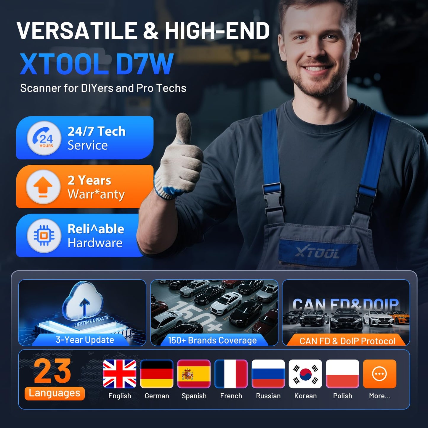 XTOOL D7W OBD2 Scanner Diagnostic Tool: 2026 Wireless Ver. of D7/D7S/D7BT, Bidirectional Scan Tool with ALL System Diagnostic, PMI, ECU Coding, 39+ Resets, 3-Year Updates, CAN FD/DoIP, Scanner for Car