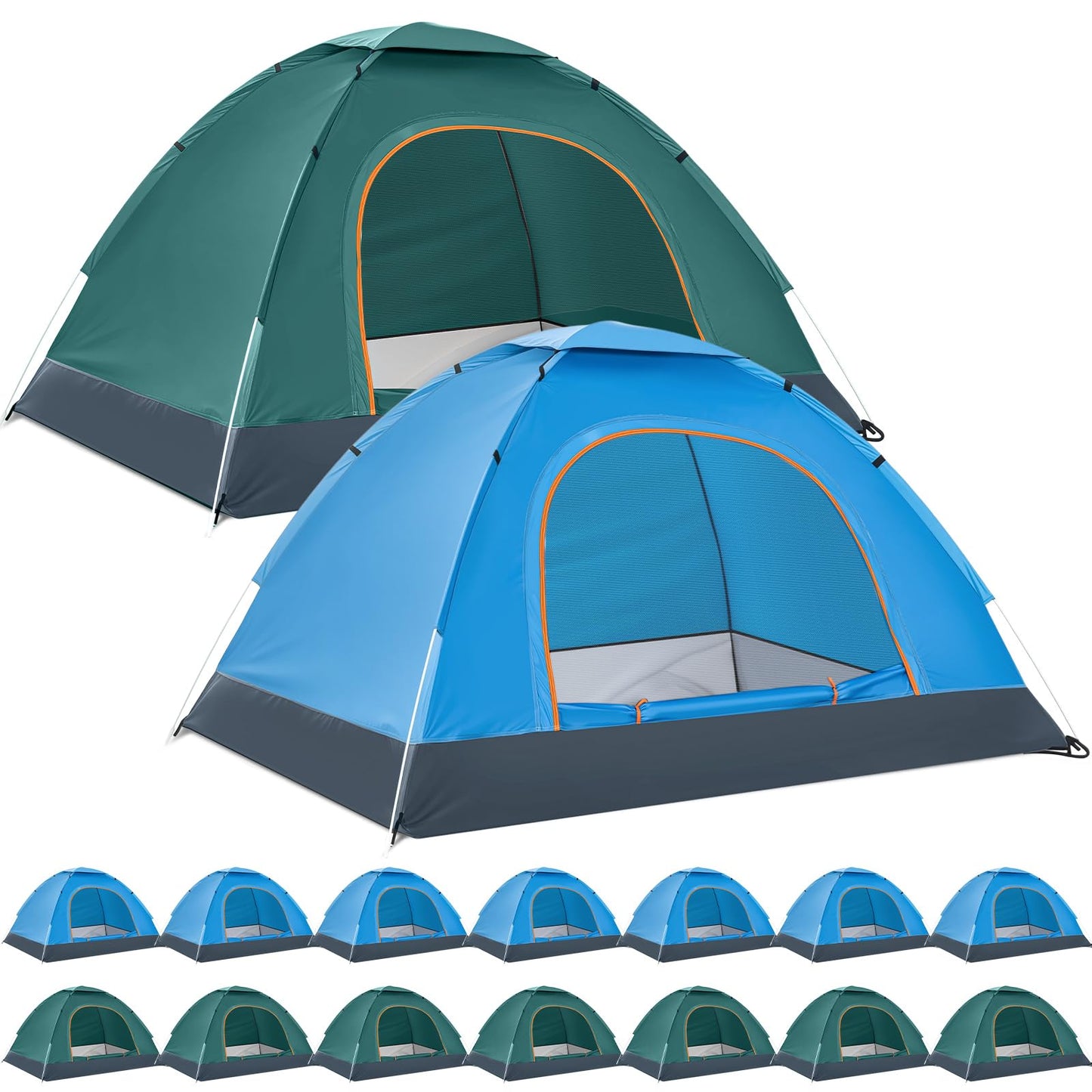 Woanger 16 Pack 10/16 Pack Bulk 2 Person Camping Tents for Homeless Lightweight Tent with Rain Fly and Carrying Bag Waterproof Windproof Setup Pop Up for Camping Backpacking Donation (Blue Green)