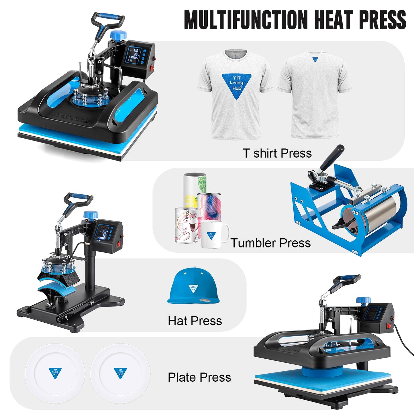 Leomru 5 in 1 Heat Press Machine, Sublimation Heat Press 12x15 inch Industrial T Shirt Pressing Machine, 360-Degree Swing Away Heat Transfer Machine Multifunction Combo for T-Shirt Mugs at Cap