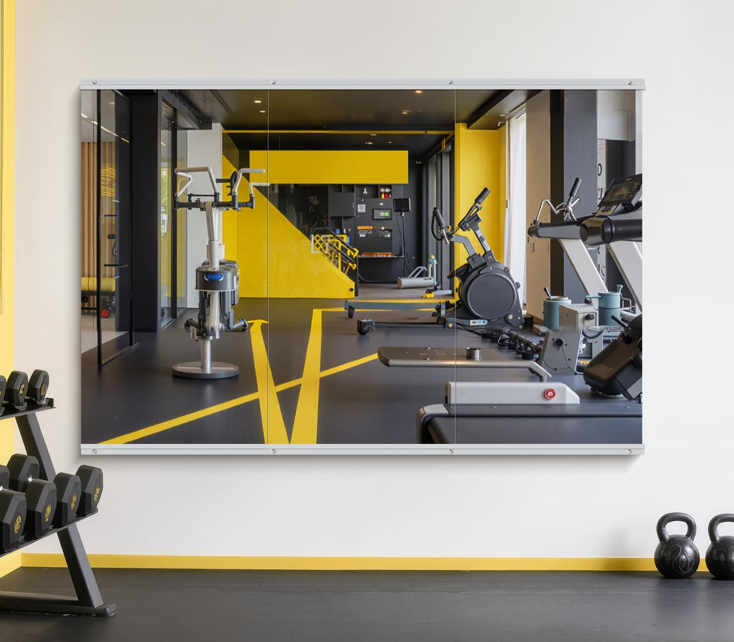 InfiniGlass Home Gym Mirror - 48x24 Inch, 3PCS Frameless Tempered Glass Full Body Mirror for Wall Mount - Ideal for Yoga, Workout, Bedroom, Dance Studio (Silver)