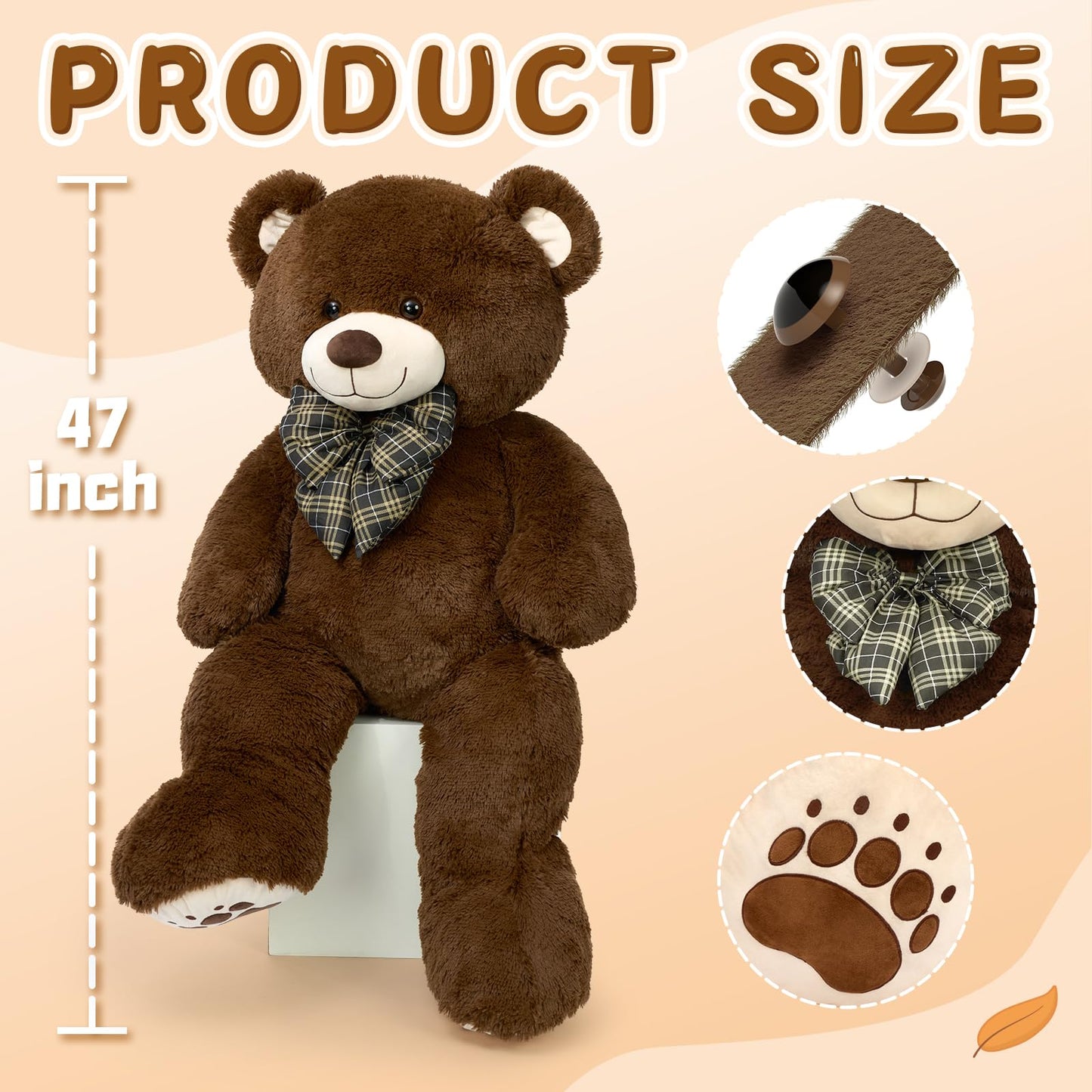 Karister Giant Teddy Bear 4 Feet, Lifesize Chocolate Brown Soft Plush Stuffed Animal with Bow Tie & Big Belly for Kids Girls Boys, Hugging Bear Birthday Gift for Girlfriend Valentines Christmas