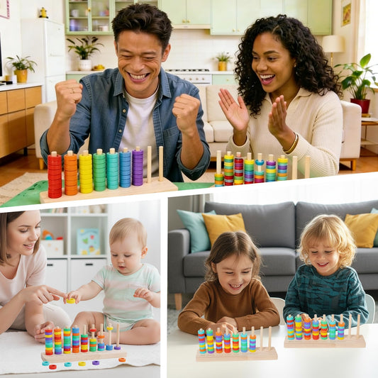 Wooden Color Sorting Stacking Toys, Montessori Toys Rainbow Rings Game, Wooden Sorting & Stacking Toys for Toddlers, Color Recognition Sensory Toy Educational for Ages 3 and Up Boys Girls Gift