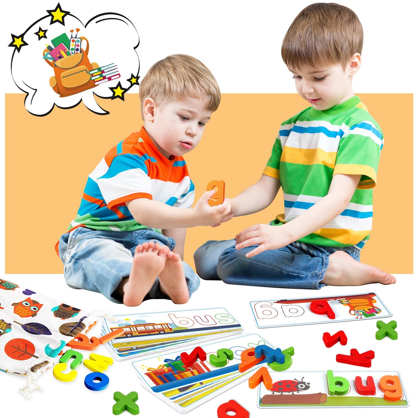 Learning Educational Toys for 2 3 4 5 6 Years Old Boys Girls, See & Spell Matching Letter Game with Alphabet Cards for Kids, Preschool CVC Word Builders Toy, Christmas Birthday Gifts for Age 2-4 4-6