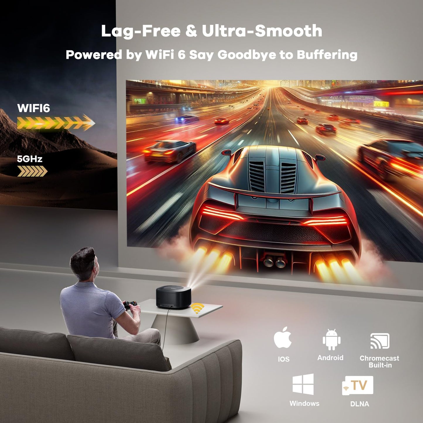 Projector-4K with WiFi and Bluetooth:[3000 ANSI/40W Dolby Audio/Official Licensed Apps], Outdoor-Projector with Smart OS 2.0 & AI Auto Focus,ONOAYO ONO5Pro 2.0 Smart Movie Projector for Indoor/Outdoor