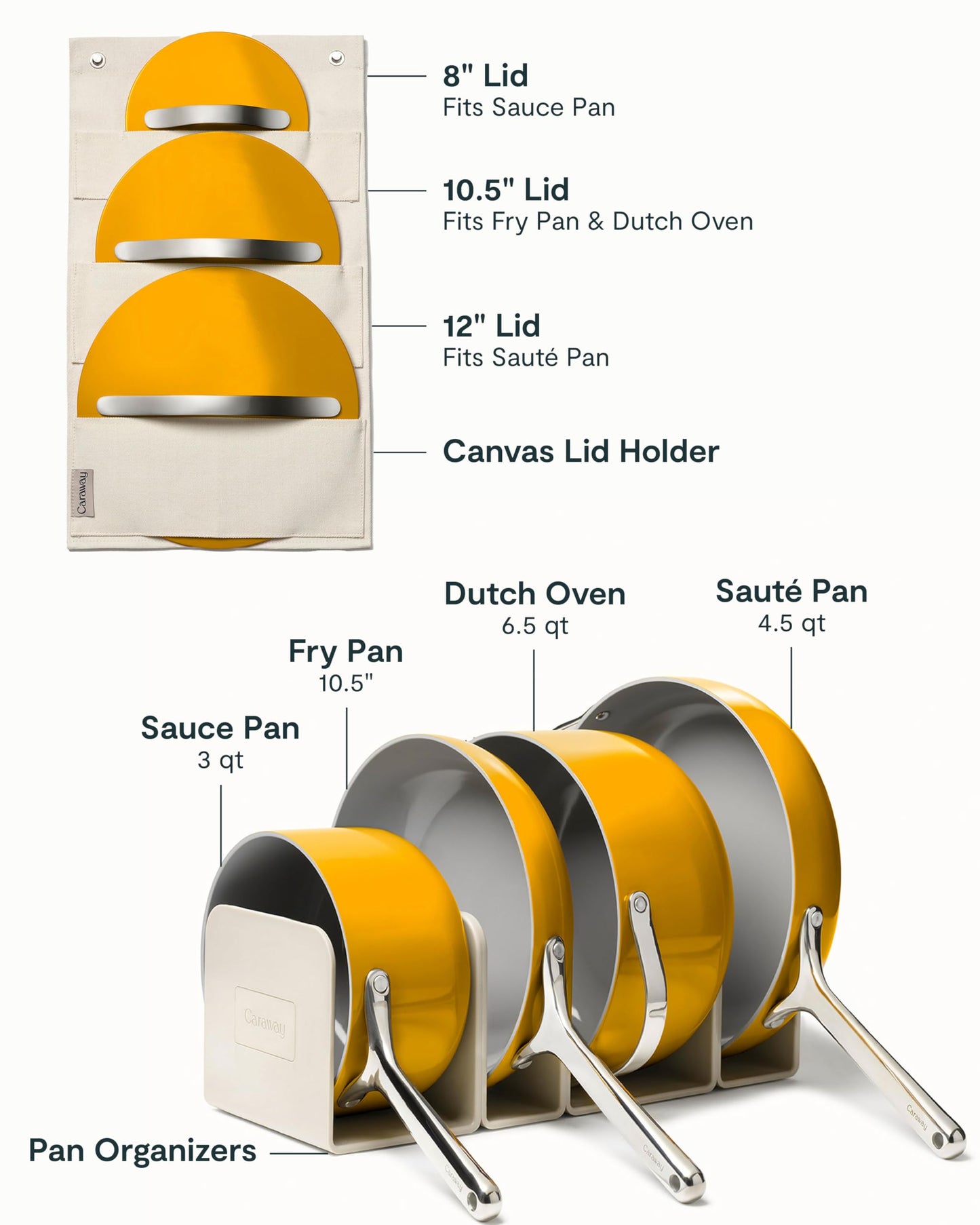 Caraway Non-stick Ceramic Cookware Set (12 Piece) Pots, Pans, Lids and Kitchen Storage - PFAS & PFOA Free - Oven Safe Pan Set & Compatible with All Stovetops - Marigold