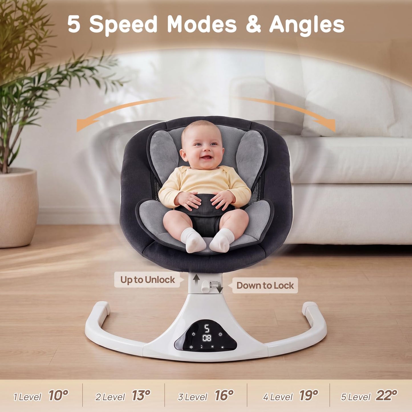 Electric Baby Swing for Infants to Toddler| Portable Infant Swing with Remote Control, Rocker with 5 Speeds, 3-Point Harness for Baby Boy Girl (Black)