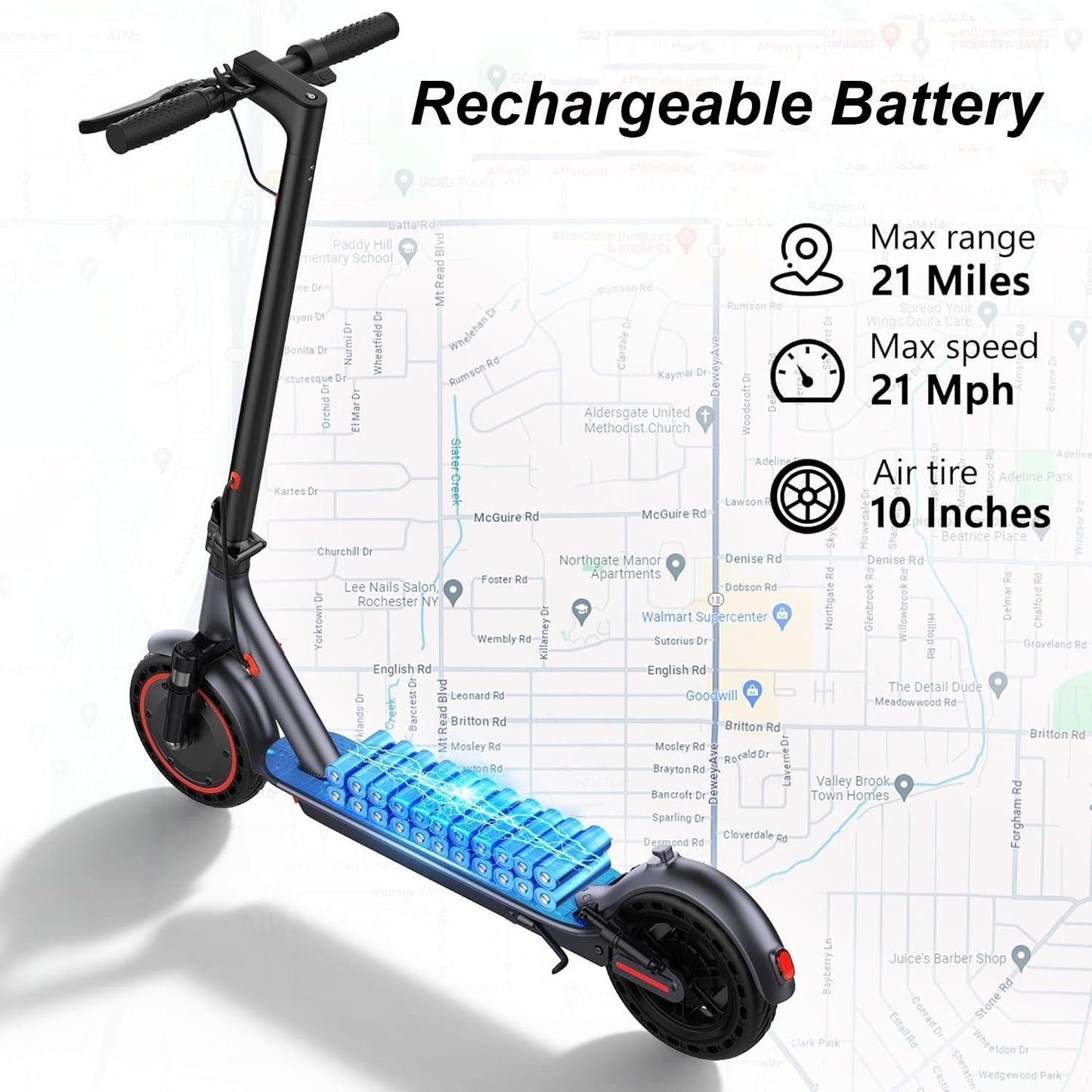 MAXSHOT Electric Scooter Adults, 500W Motor Up to 22 MPH, 22/28 Miles Long Range, 10" Solid Tires with Dual Suspension, Foldable Commuter E-Scooter with Dual Braking, LED Display & APP Control