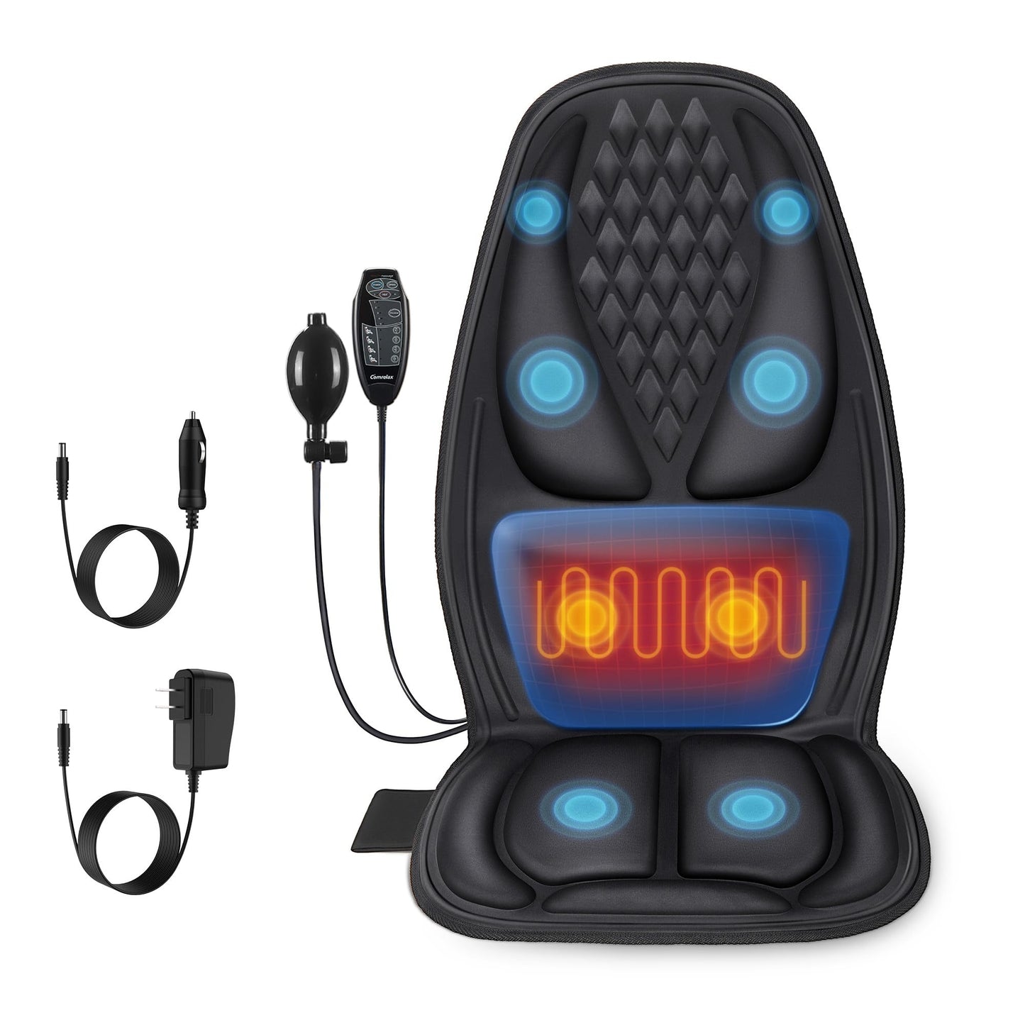 Back Massager with Heat, Massage Seat Cushion with 3D Lumbar Traction, 8 Vibrating Motors Massager Chair Pad for Full Body Pain Relief, and Home Use