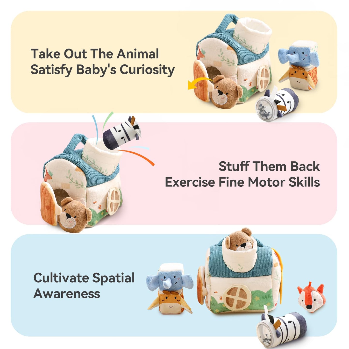 Youuys Baby Toys 6-12 Months Toys （ Montessori Toys Baby Tissue Box Sensory Toys & Jungle Soft Stuffed Animal Set with Rattle） - Toddlers Sensory Montessori Toy for 6 12 18 Months