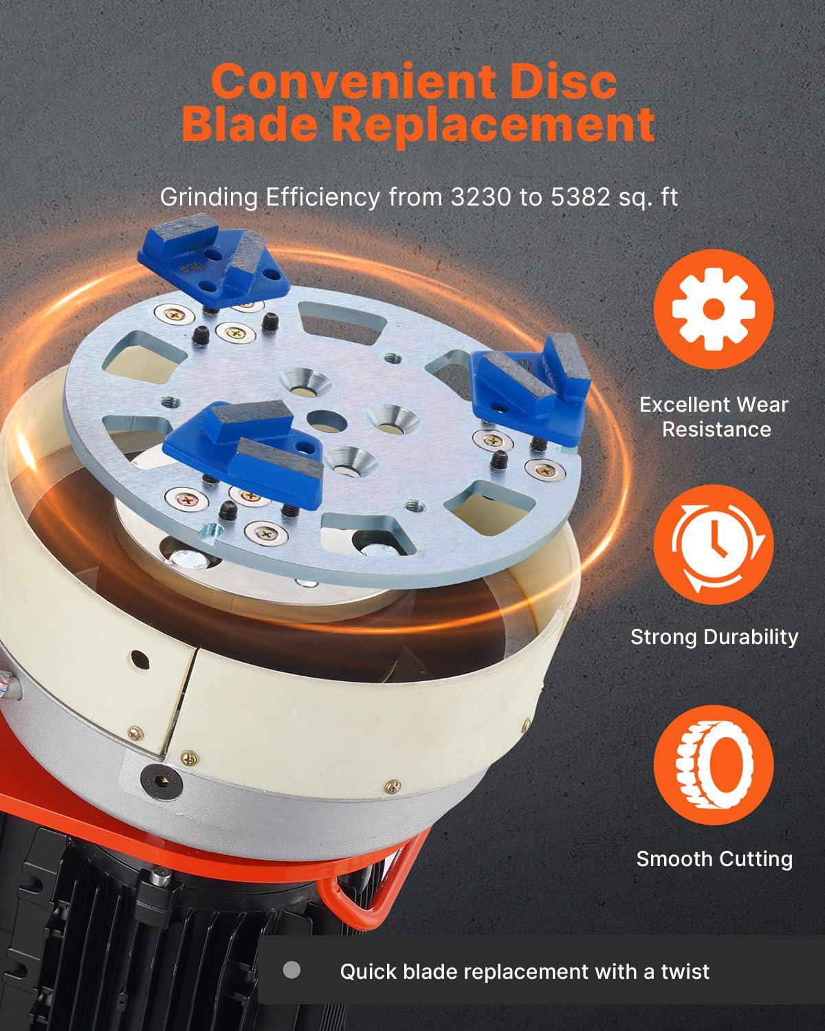 VEVOR 10" Electric Concrete Floor Grinder, 1.7HP Walk-Behind Polisher, 1300W Grinding Machine with 1720RPM Brushless Motor, Heavy-Duty Surfacing Tool for Granite and Concrete Floors