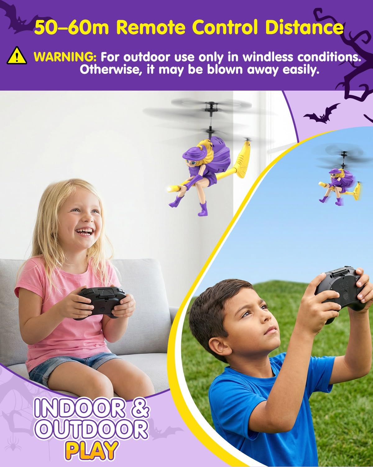NEVZAN RC Helicopter Toy for Girls, Flying Witch Remote Control Helicopter with LED Lights, Indoor Outdoor Flying Toy for Kids, Cute Cartoon Gifts for Girls Age 6+