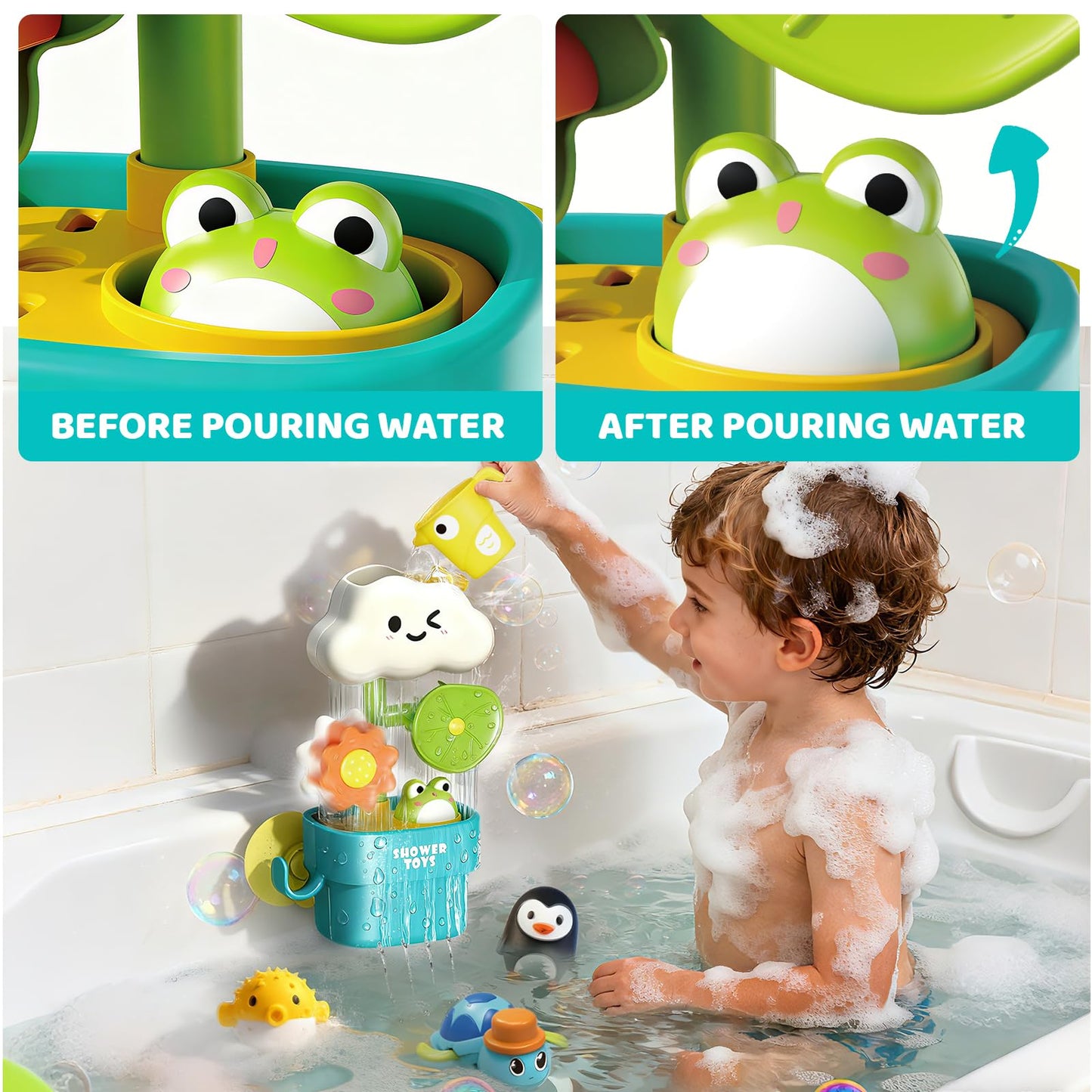 Sitodier Bath Toys for Toddlers 1-3,Baby Waterwheel Bathtub Toy with Suction Cup,Kids Bath Tub Shower Playset,Infant Bathtime Fun Xmas Birthday Gift for 12-18 Months 1 2 3 4 Years Old Baby Girls Boys