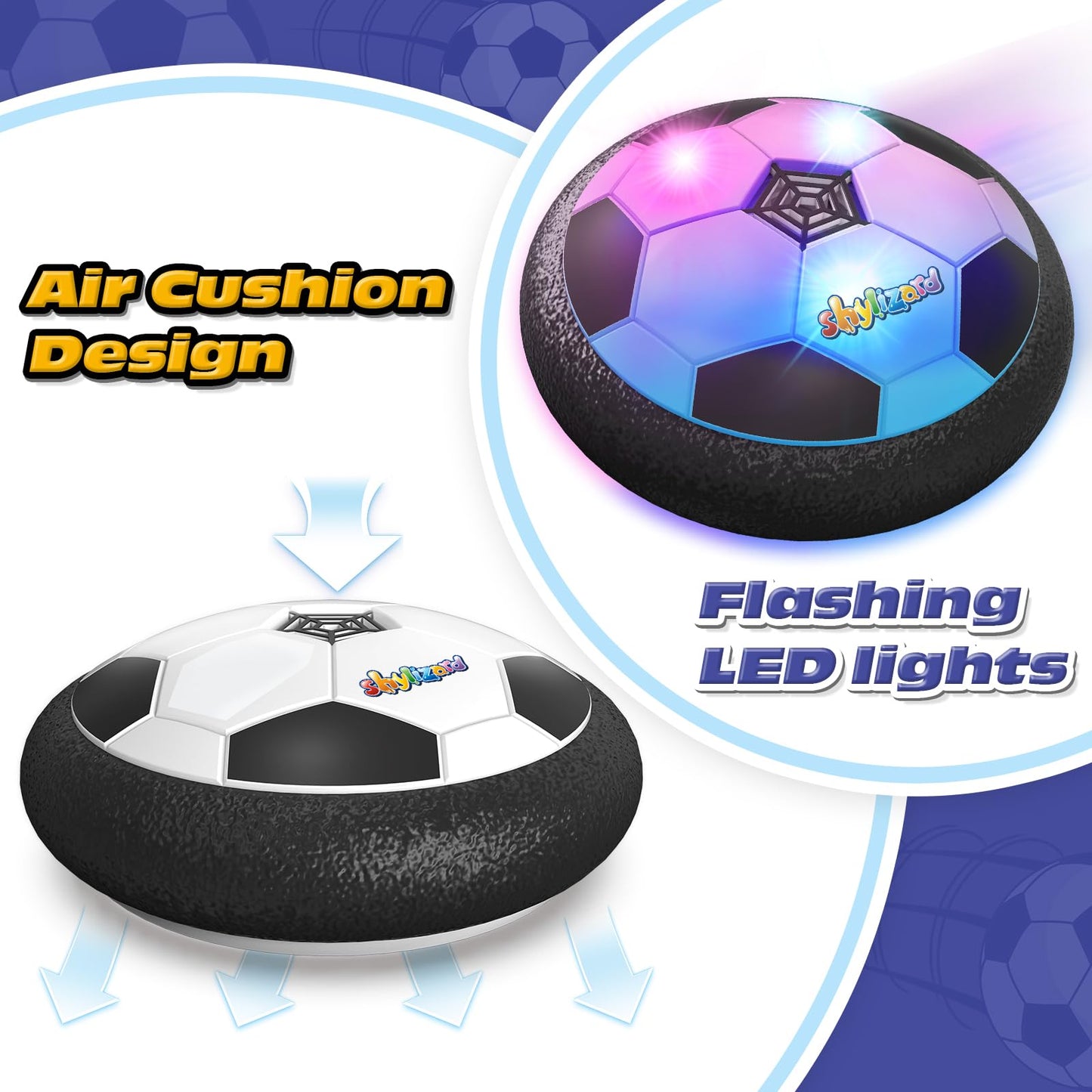 ShyLizard Hover Soccer Ball,Boys Toys Gifts for 3 4 5 6 7 8 Years Old,Air Power Kids Soccer Ball with LED Light,Hover Soccer Ball Indoor for Kids 3-5 6-8,Outdoor Indoor Game for Boys and Girls