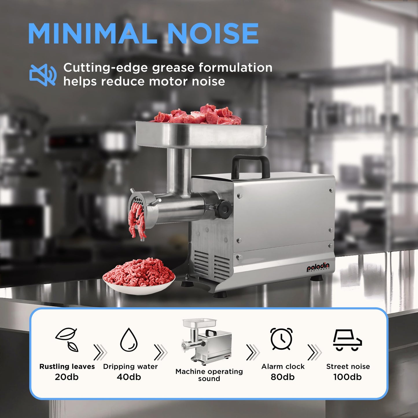 Paladin Equipment #5 Commercial Stainless Steel Electric Meat Grinder Machine, 240lbs/h, 0.4HP Heavy Duty Meat Grinder with Sausage Stuffer for deer processing, Pet Food, Heavy Use