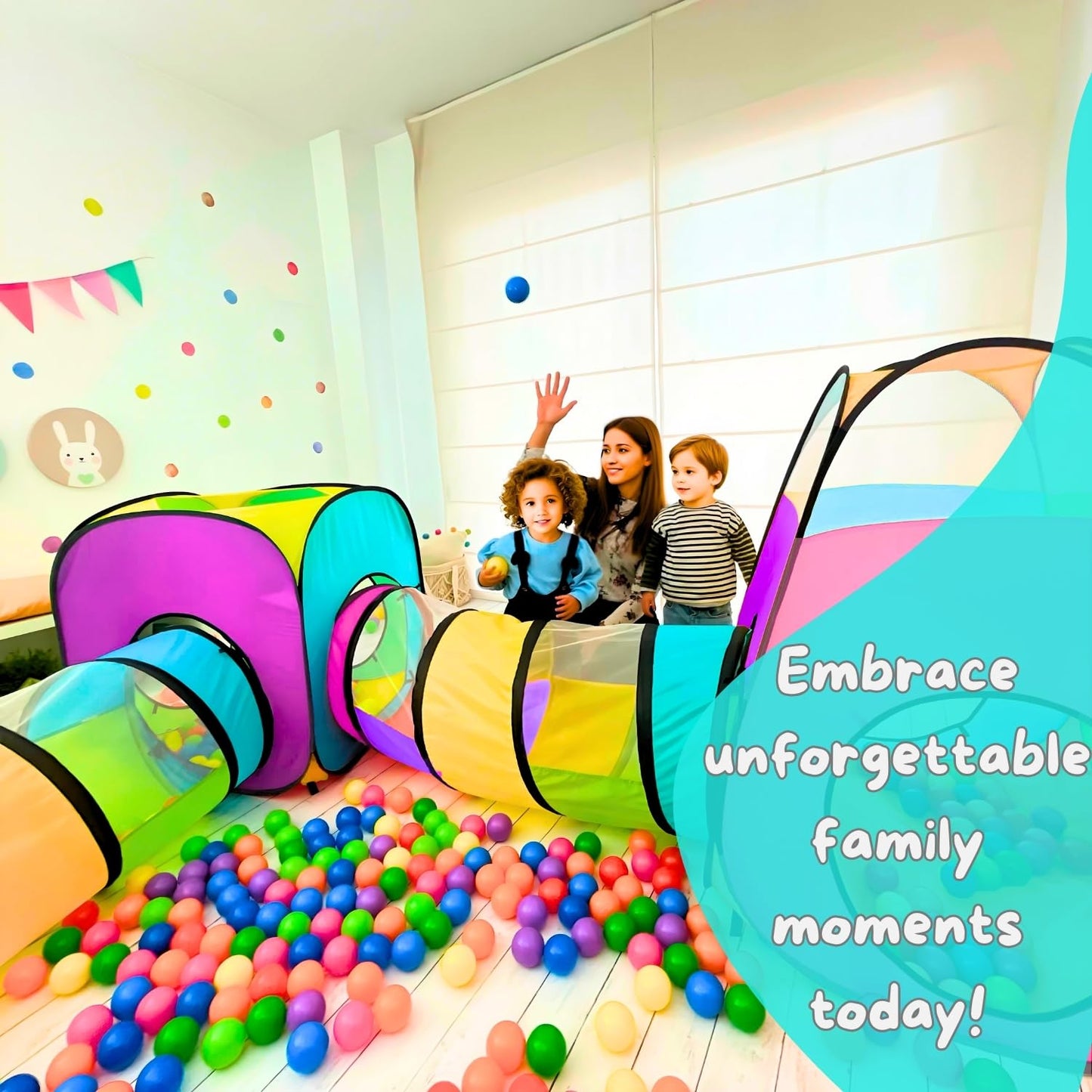 NUBUNI 4pc Pop Up Children Play Tent : 2 Crawl Tunnel + 2 Tents : Kids Tents for Boys, Girls, Babies & Toddlers for Indoor & Outdoor : Large Children Playhouse Ball Pit
