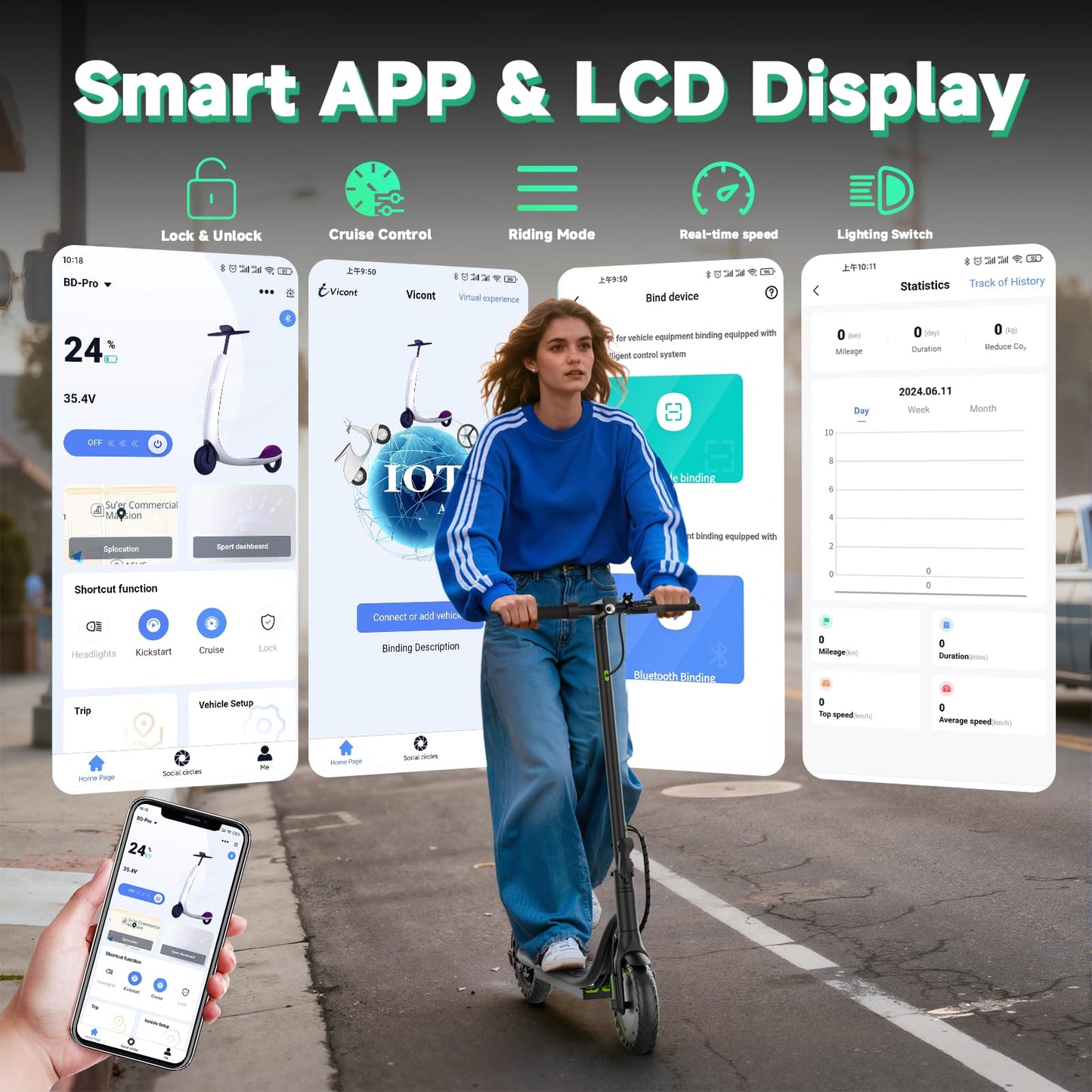 VOLPAM Electric Scooter Adult, 19 MPH & 15-21 Miles Range, 350W Motor, 8.5" Solid Tires, Lightwight Foldable E Scooter for Adults & Teens, with App Control, Curise Control, Dual Braking