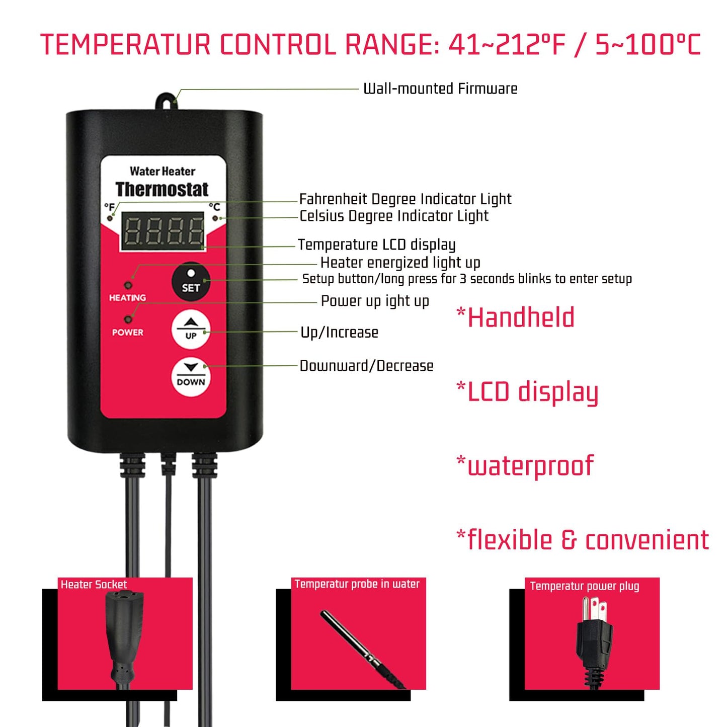 YLboyLIAN 240V 3000W Titanium Submersible Electric Immersion Water Heater with Thermostat & GFCI – Portable Heater for Swimming Pools, inflatable pool, Above Ground Pool, Baptistry, Spa Tubs & Hot Tub