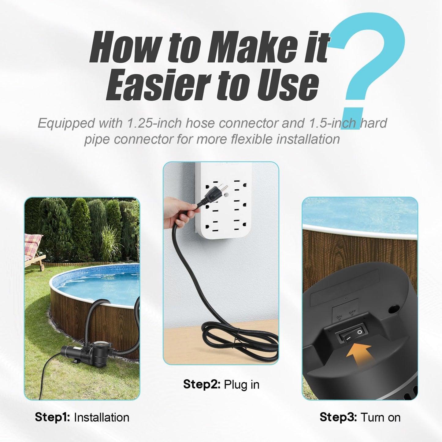 DoE-Compliant CEC approved PureBy Pool Motor Pump, 2HP Variable 2 Speed 115v 5160GPH Above Ground Pool Pump with 1.25" & 1.5" NPT Unions