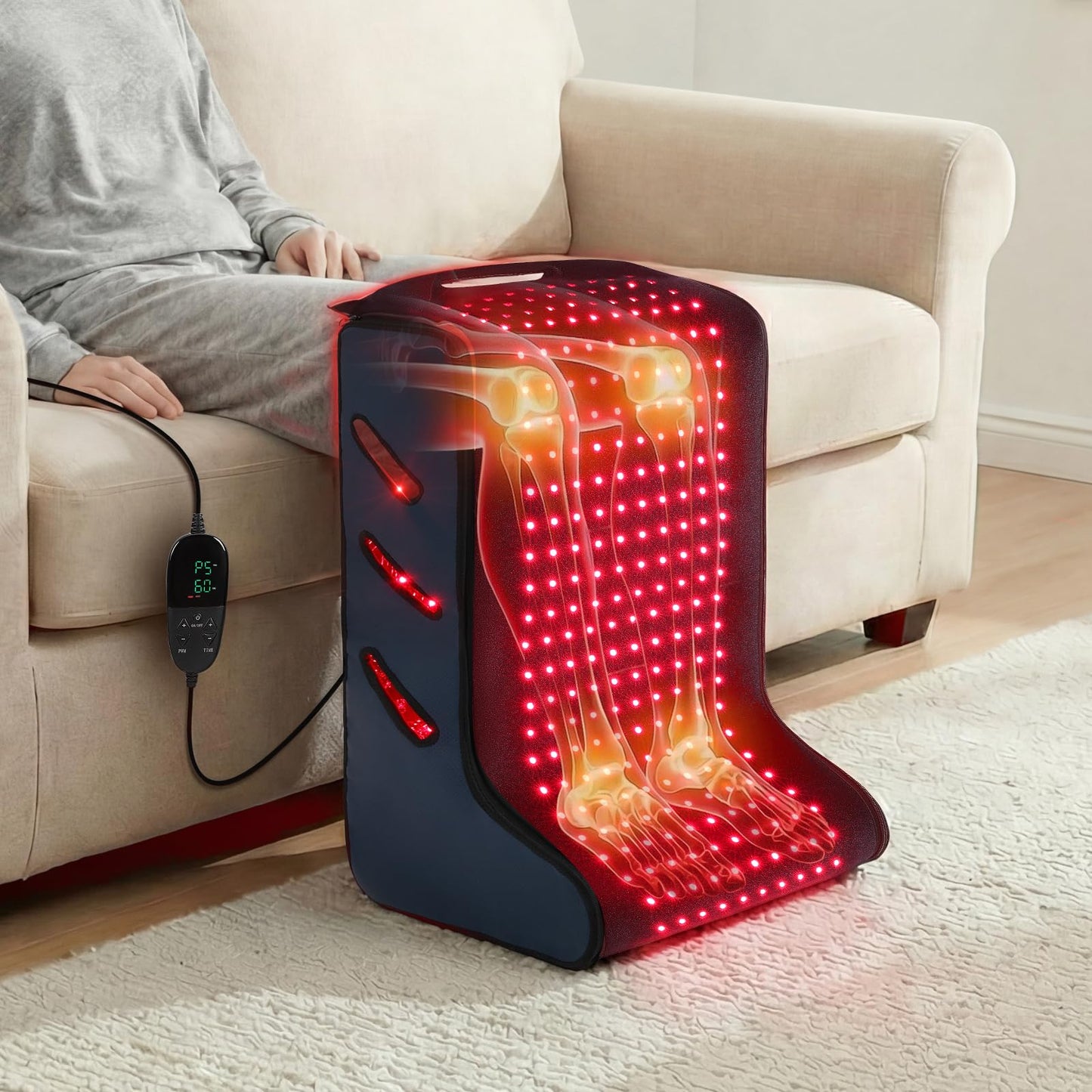 Red Light Therapy for Feet, 450 LEDs 660nm&850nm Infrared Light Therapy Boots with Timer & Pulse Mode, Detachable Red Light Therapy Wrap Pad for Body Home Care