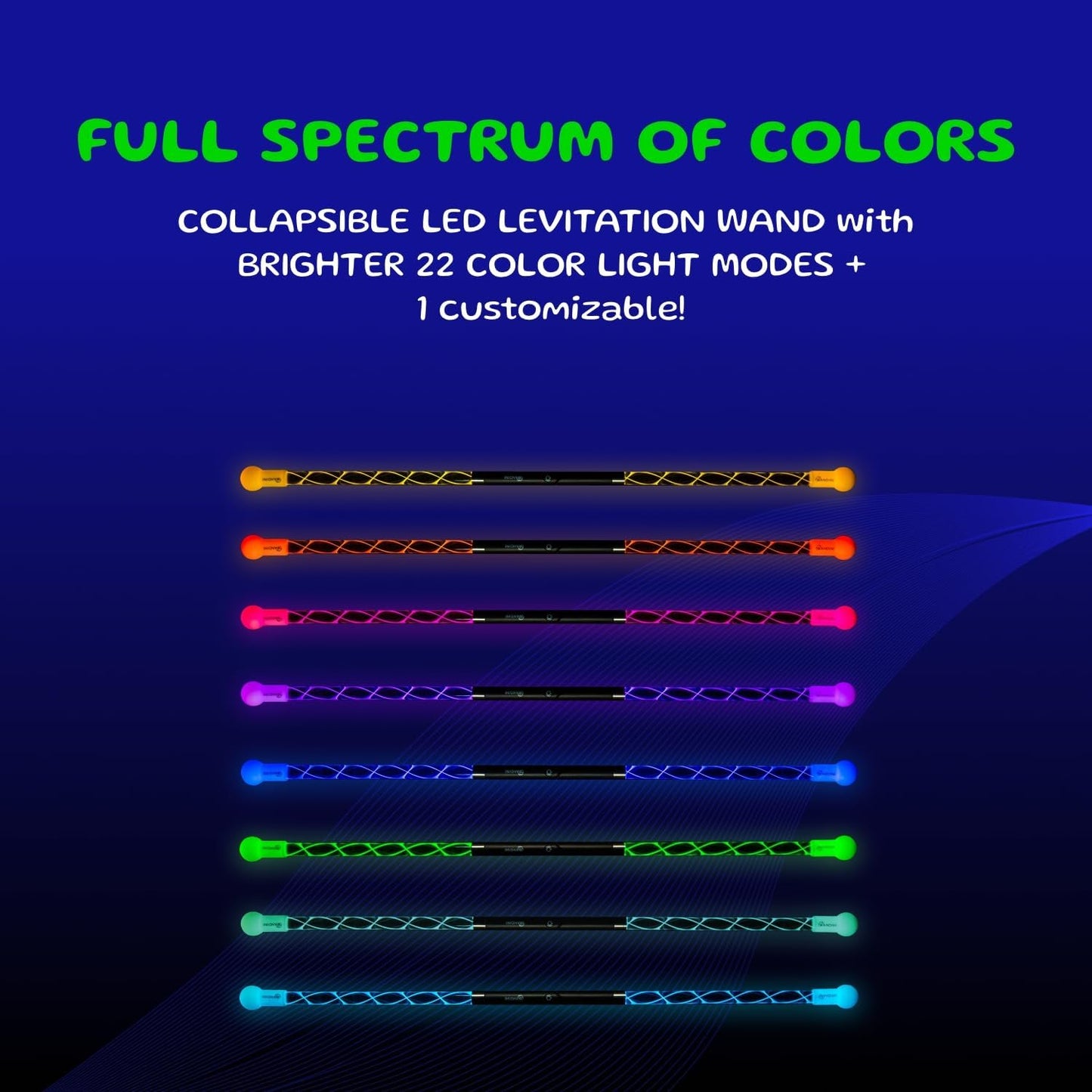 Wandini Glow.0 LED Light Magic Wand – Collapsible Levitation Stick, USB Rechargeable & Patented Design, Balanced LED Flow Prop for Smooth Tricks, Visual Performances with 22 Dynamic Color Modes