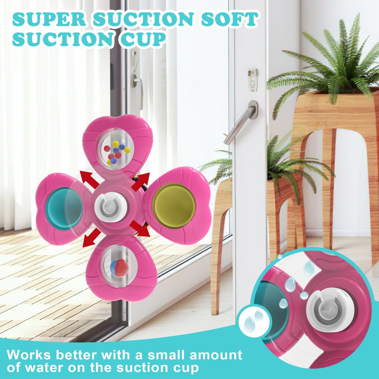 3PCS Suction Cup Spinner Toys,Bath Toys for Baby 12 18 Months,Toys for 1 2 Year Old Toddler Girls,Sensory Toys for Toddlers 1-3 First Birthday Baby Gifts for Girls