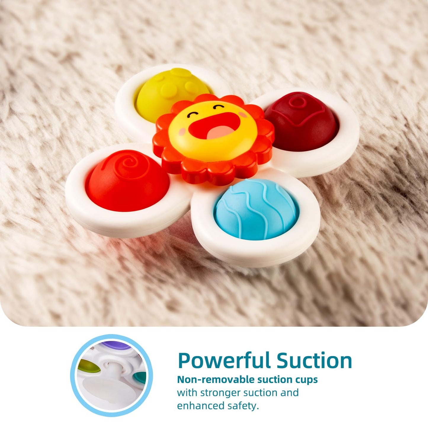 LiKee Strong Suction Cup Fidget Rotating Sensory Bath Toys for Baby Christmas Stocking Stuffers, Airplane Car Travel Table & Window Toys for Toddler Boys and Girls, 10+ Months