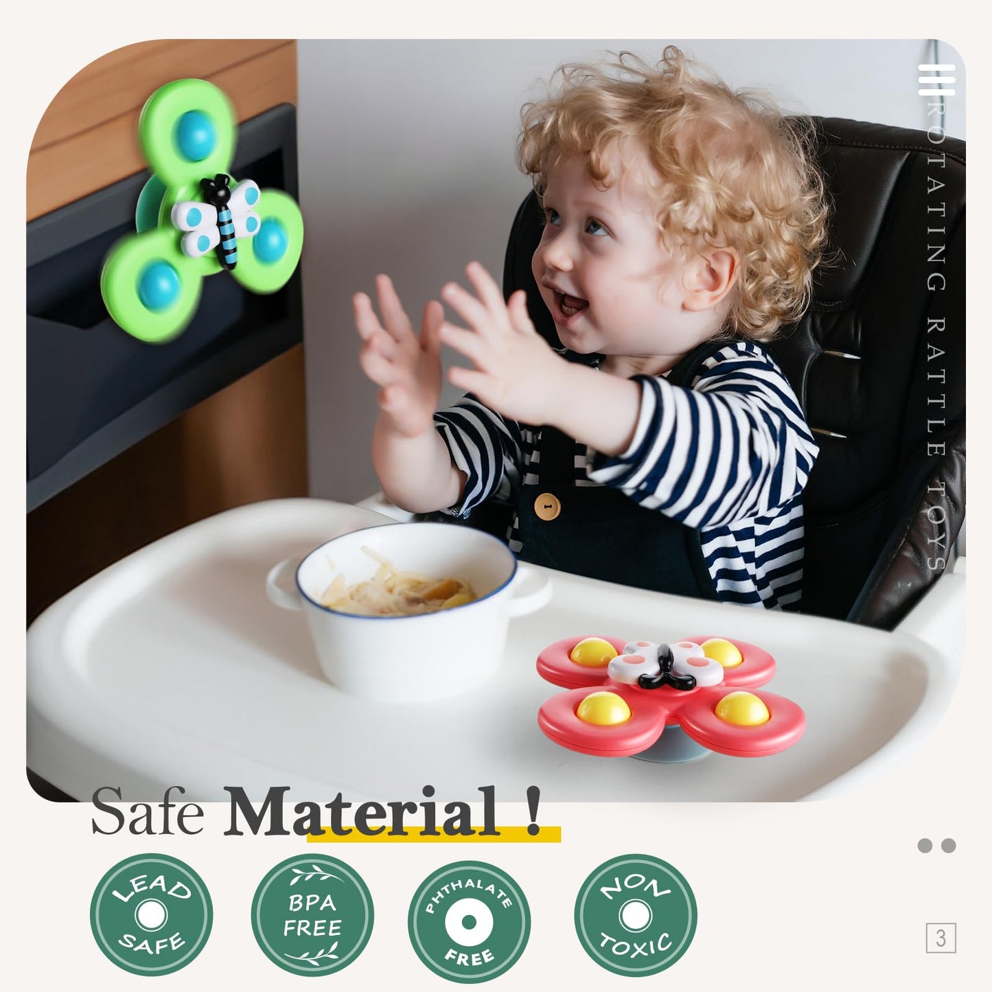 ALASOU 3PCS Suction Cup Spinner Toys for 1 Year Old Boy Girl|Spinning Top 12 18 Months|1 2 Year Old Boy Birthday Gift|Baby Bath Toy for Kids Ages 1-3|Sensory Airplane Travel Toy for Infant Toddlers