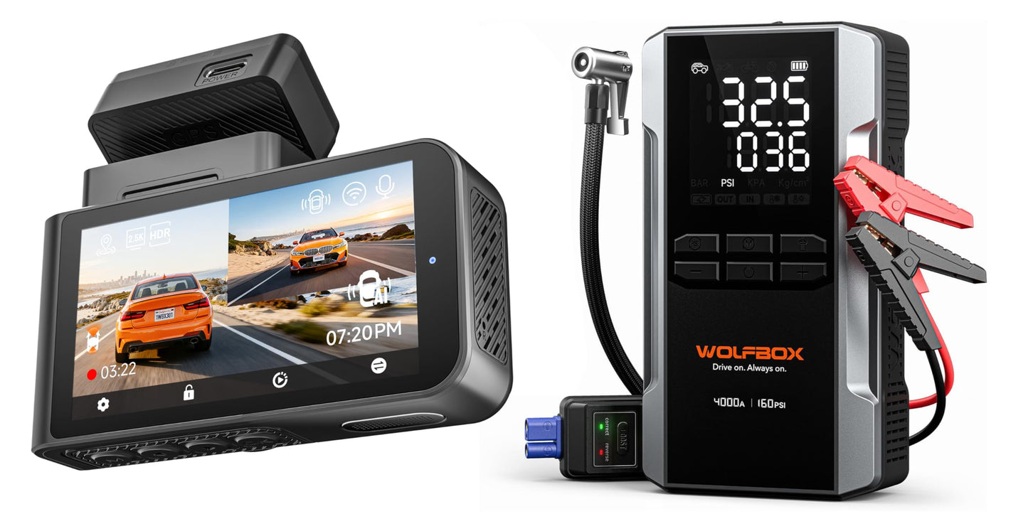 WOLFBOX 4000A Jump Starter with 160PSI Air Compressor & X3 Dash Cam