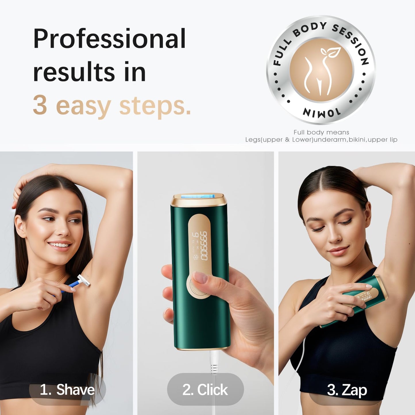 Laser Hair Removal, IPL Hair Removal for Nearly Painless & Long-Lasting Result, Safe At-Home Hair Remover Device for Armpits Back Legs Arms Face Bikini Line, Dark Green