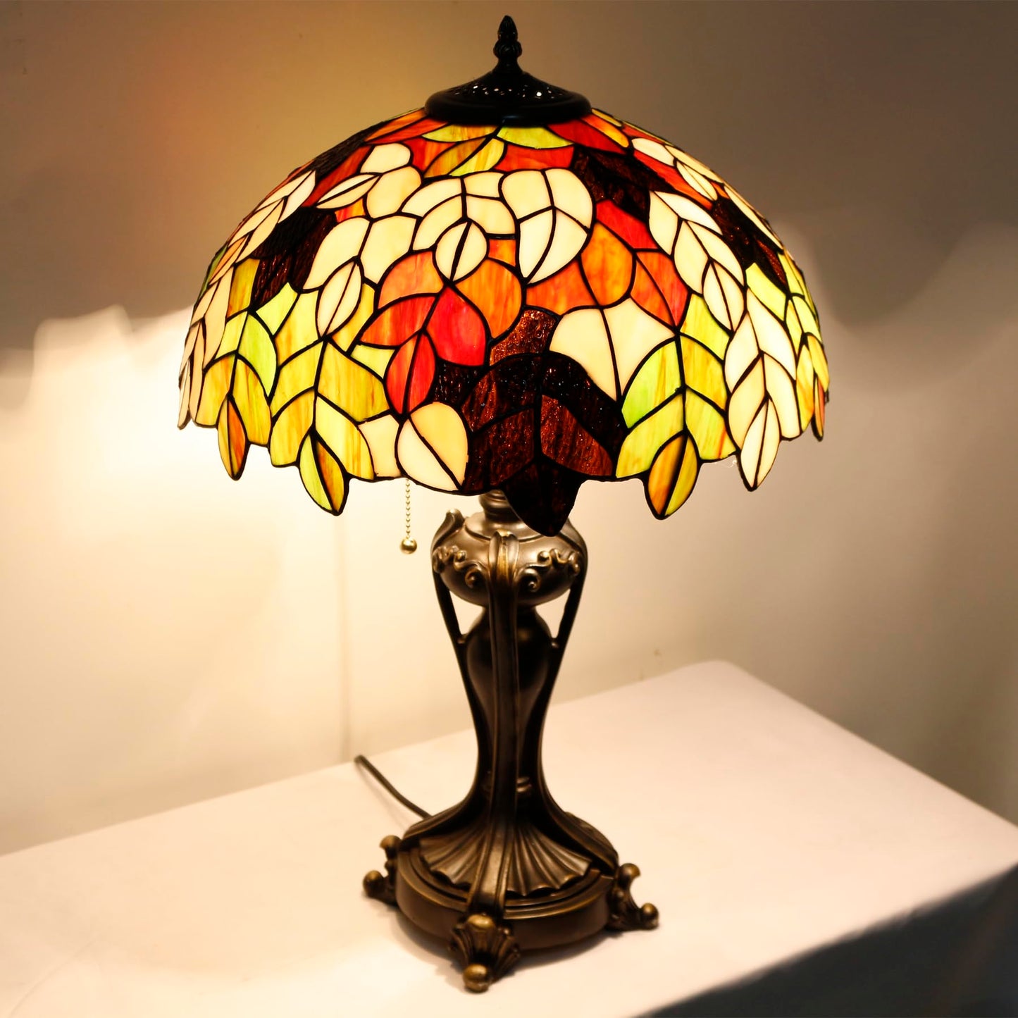 ANYONGLU Tiffany Lamp(2 Lights) Stained Glass Table Lamp Bedside Desk Reading Light 16X16X24 Inch Decor Bedroom Living Room Home Office (Maple Leaf)