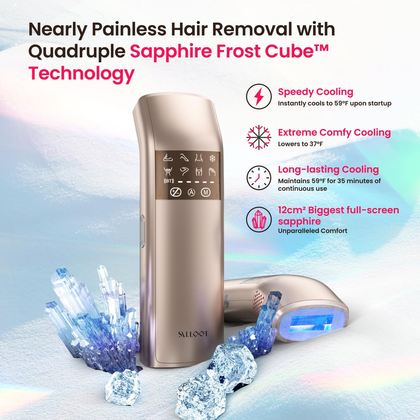 IPL Laser Hair Removal for Women and Men, Home Hair Removal Device for Ingrown & Coarse Hair, 37°F Painless Sapphire Ice Cooling Hair Removal for Legs, Facial, Armpits, Bikini
