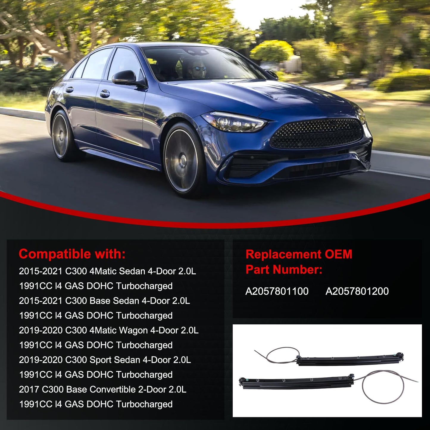 dehateo 2 Pcs Sunroof Track Assembly Fit for 2015-2021 MD C-Class C300 Left+Right Panoramic Sunroof Sliding Tracks Repair Kit Replace OE A2057801100, A2057801200