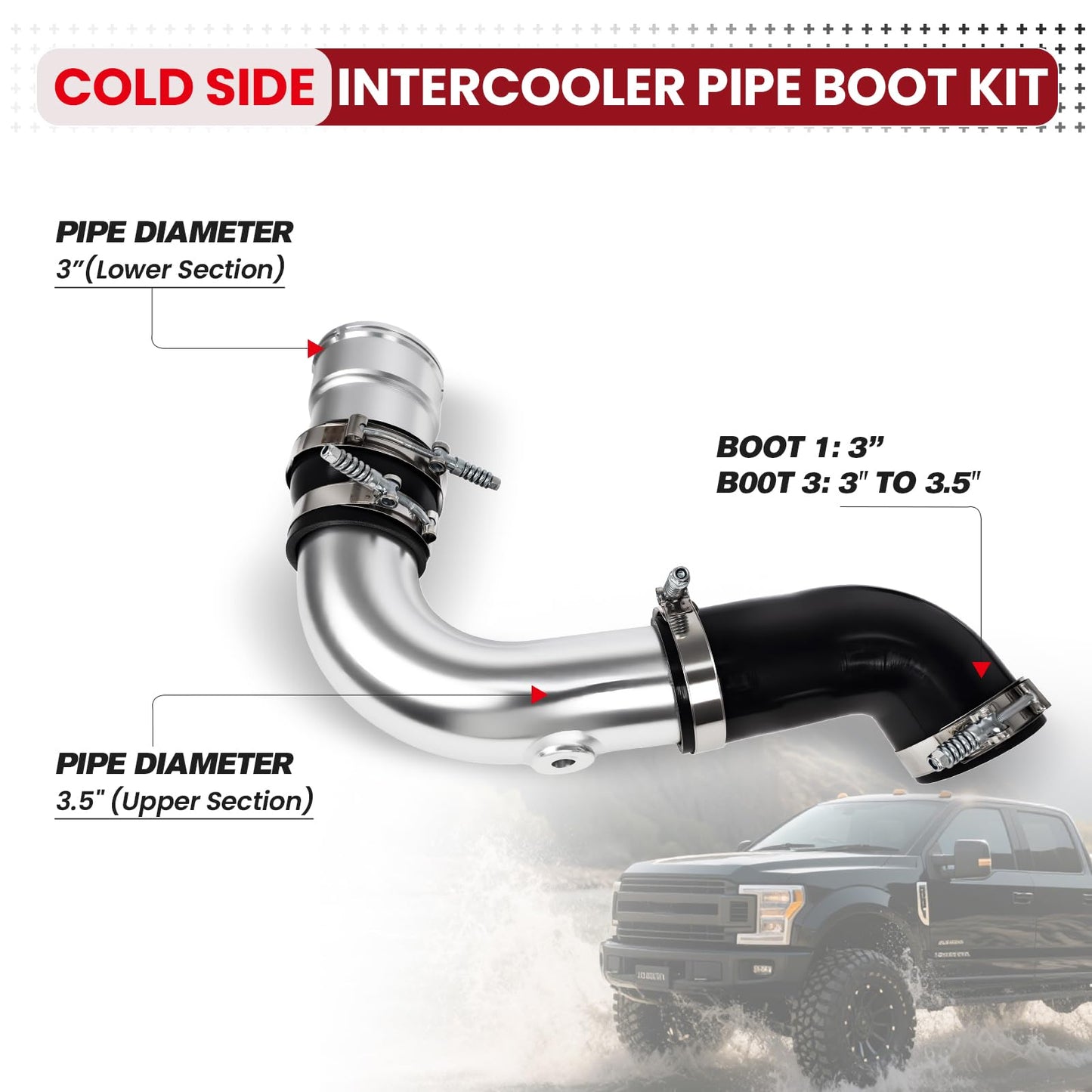 Max Flow Hot & Cold Side Intercooler Pipe Boot Kit for 2011-2016 Ford 6.7L Powerstroke Diesel Compatible with F-250 F-350 F-450 Super Duty