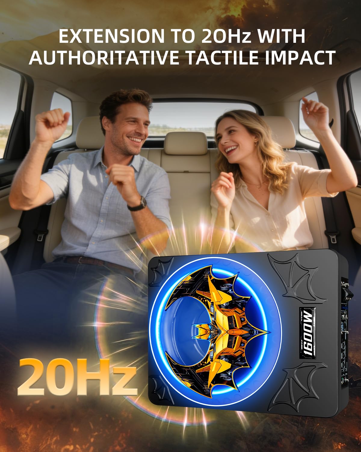 SUBPULSIX 1600W Slim UnderSeat Subwoofer and Amp Package, Powered Car Subwoofer with Built-in Amp, Cast Aluminum Underseat Subwoofer with RGB Ambient Light Switch, Deep Subsonic Bass for Car/Truck/SUV