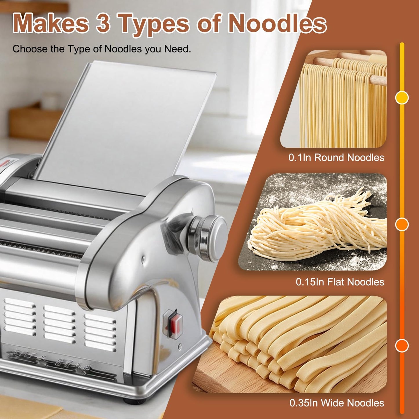 Pasta Maker Machine, 3-in-1 Electric Noodle Maker with Adjustable Thickness, Pasta Roller Machine for Spaghetti, Fettuccine, Lasagna, Dumplings, Perfect for Home Use